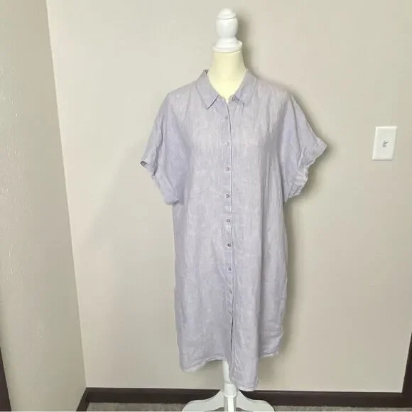 Tahari 100% Linen Short Sleeve Coastal Beachy Shirt Dress Women's Size 1X - Picture 10 of 14